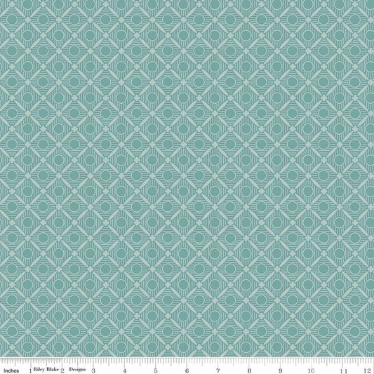 Image of Ambleside Peels Blue quilting cotton fabric by Amanda Niederhauser for Riley Blake Designs. Features a geometric design on a blue background. Cute Little Fabric Shop