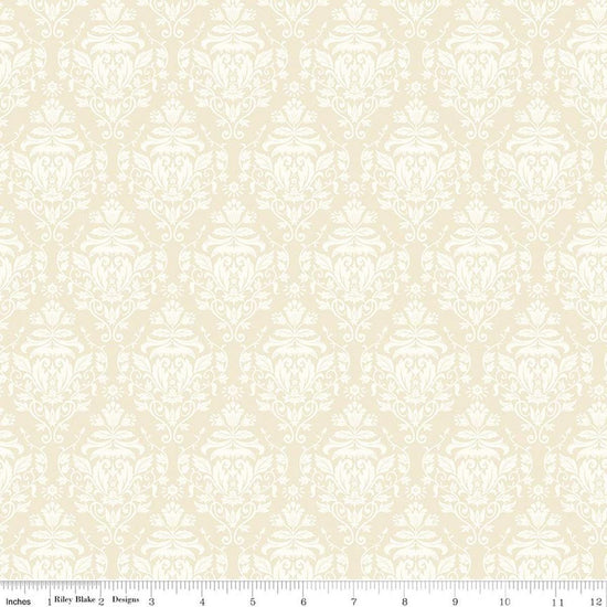 Image of Ambleside Damask Cream quilting cotton fabric by Amanda Niederhauser for Riley Blake Designs. Features flowers on a cream background. Cute Little Fabric Shop