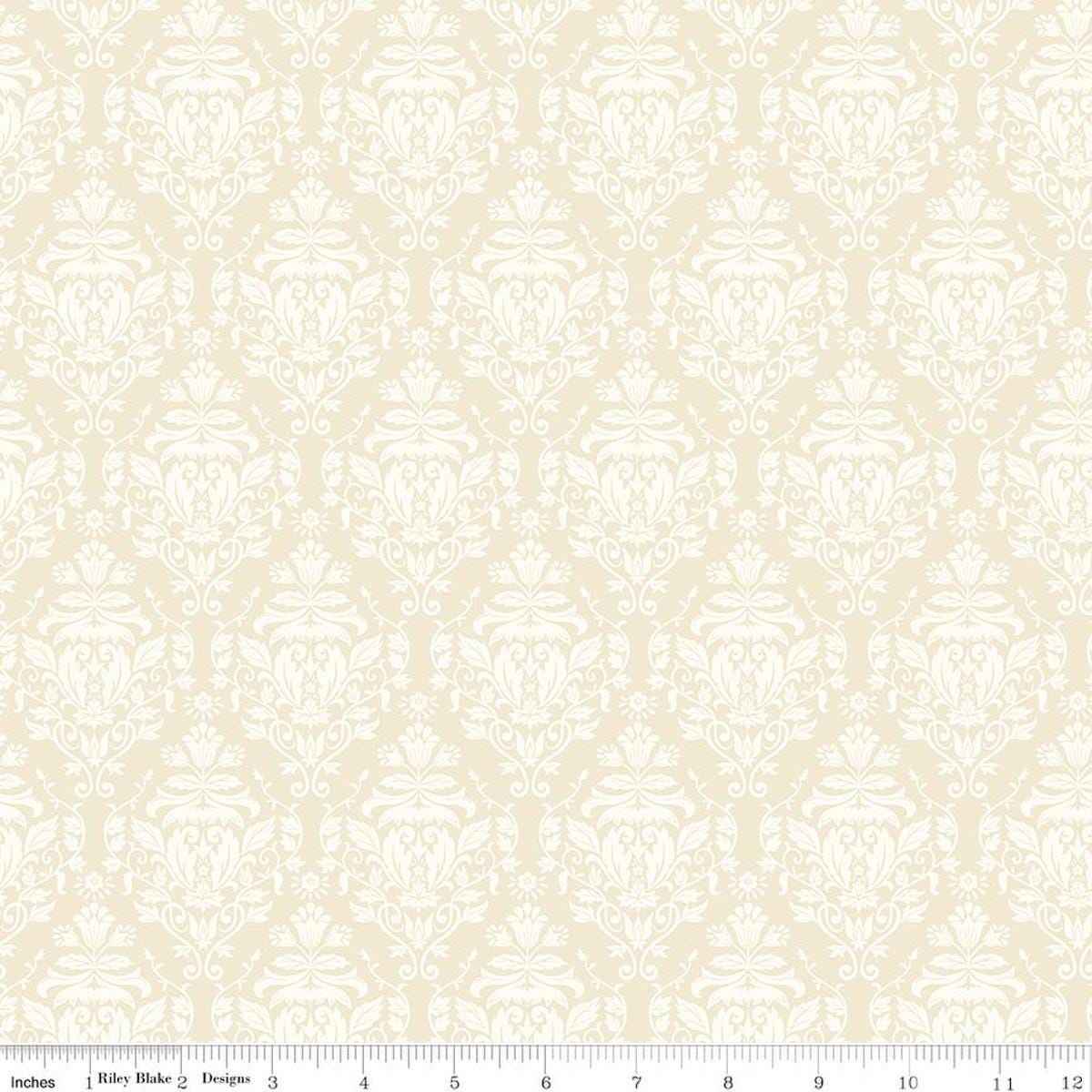 Image of Ambleside Damask Cream quilting cotton fabric by Amanda Niederhauser for Riley Blake Designs. Features flowers on a cream background. Cute Little Fabric Shop