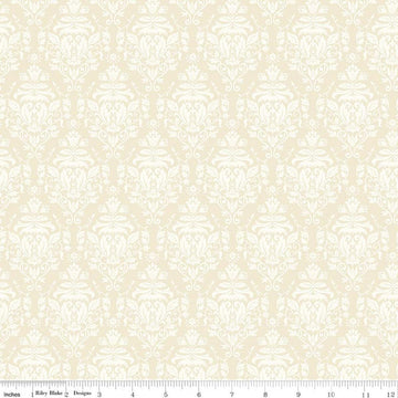 Image of Ambleside Damask Cream quilting cotton fabric by Amanda Niederhauser for Riley Blake Designs. Features flowers on a cream background. Cute Little Fabric Shop