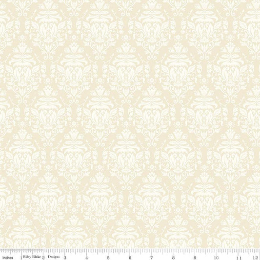 Image of Ambleside Damask Cream quilting cotton fabric by Amanda Niederhauser for Riley Blake Designs. Features flowers on a cream background. Cute Little Fabric Shop