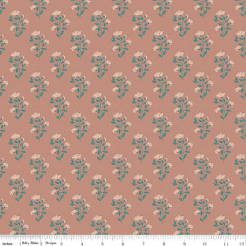 Image of Ambleside Flower Toss Dusty Rose quilting cotton fabric by Amanda Niederhauser for Riley Blake Designs. Features flowers on an orange background. Cute Little Fabric Shop