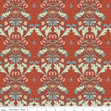 Image of Ambleside Tapestry Adobe quilting cotton fabric by Amanda Niederhauser for Riley Blake Designs. Features flowers on a red background. Cute Little Fabric Shop