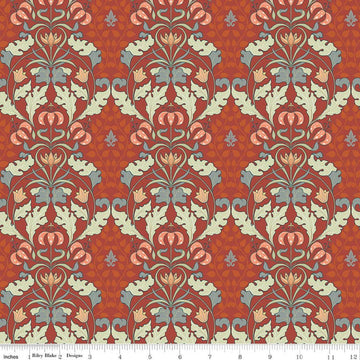 Image of Ambleside Tapestry Adobe quilting cotton fabric by Amanda Niederhauser for Riley Blake Designs. Features flowers on a red background. Cute Little Fabric Shop