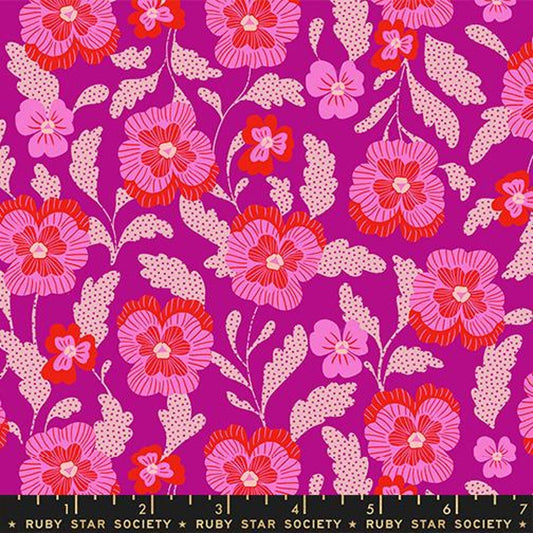 Hello Alice Violets RS2126 Berry - Moda Fabrics - Floral Flowers Leaf Leaves - Ru- Star - Quilting Cotton Fabric