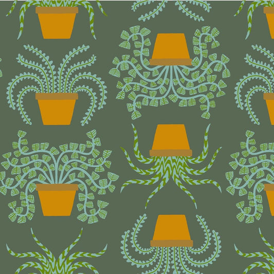 Calathea Planties RS5182 Seaweed - Moda Fabrics - Potted Plants Leaf Leaves - Ru- Star - Quilting Cotton Fabric