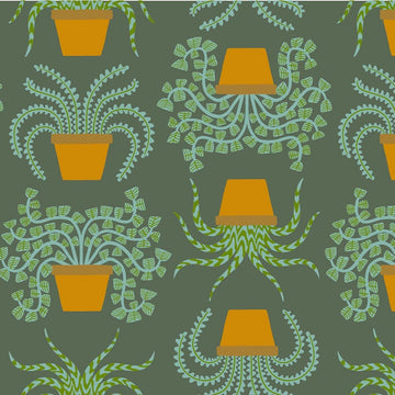 Fat Quarter End of Bolt - Calathea Planties RS5182 Seaweed - Moda Fabrics - Potted Plants Leaf Leaves - Ruby Star - Quilting Cotton Fabric