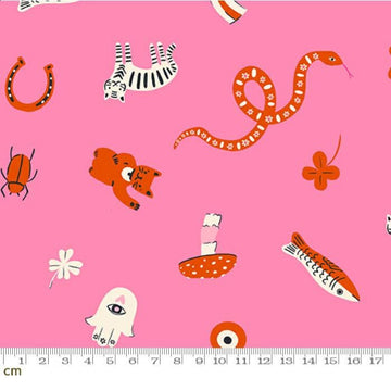 Ooh Lucky Lucky Good Luck RS4113 Lucky Pink - Moda Fabrics - Novelty Cat Fish Snake - Ru- Star Society - Quilting Cotton Fabric
