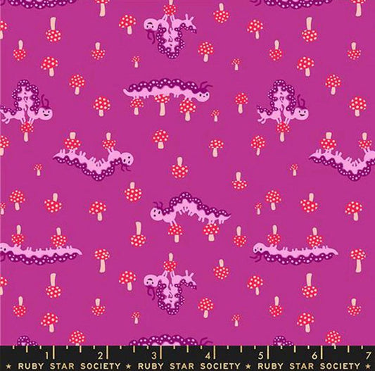 Hello Alice Caterpillar RS2127 Berry - Moda Fabrics - Mushrooms Fungi Animal - Ru- Star - Quilting Cotton Fabric