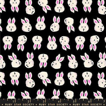 Hello Alice Rabbit RS2125 Black - Moda Fabrics - Bunny Bunnies White Rabbit - Ru- Star - Quilting Cotton Fabric