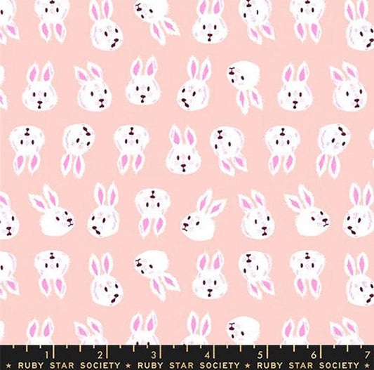 Hello Alice Rabbit RS2125 Vintage Pink - Moda Fabrics - Bunny Bunnies White Rabbit - Ru- Star - Quilting Cotton Fabric