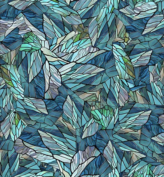 Sunlit Bears Stained Glass 31563 Teal Q - QT Fabrics - Geometric Kaleidoscope Window - Quilting Cotton Fabric