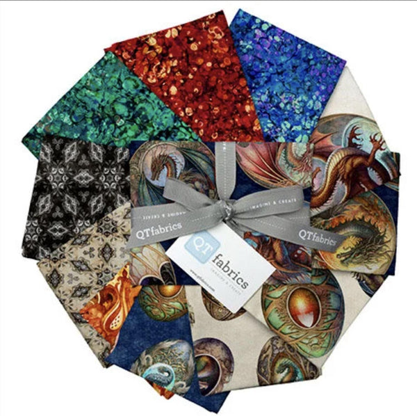 SALE Dragon Fyre Fat Quarter Bundle 11 pieces - QT Fabrics - Pre cut Precut - Fire Breathing Dragons - Quilting Cotton Fabric