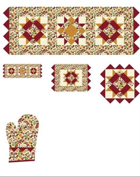 SALE Friday Night Dinner Quilt PATTERN - Bound to be Quilting - QT Fabrics - Instructions Only - Runner Placemats Trivet Oven Mitt