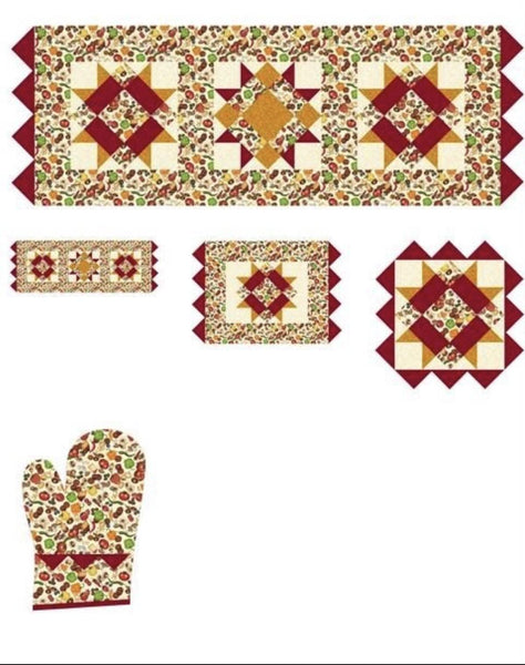 SALE Friday Night Dinner Quilt PATTERN by Bound to be Quilting - QT Fabrics - Instructions Only - Runner Placemats Trivet Oven Mitt