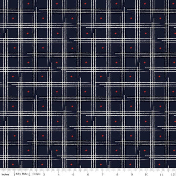 Image of American Honor Plaid Blue quilting cotton fabric by Vicki Gifford for Riley Blake Designs. Features plaid on a blue background. Cute Little Fabric Shop