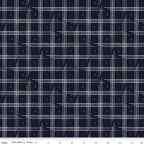 Image of American Honor Plaid Blue quilting cotton fabric by Vicki Gifford for Riley Blake Designs. Features plaid on a blue background. Cute Little Fabric Shop