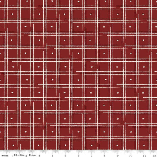 Image of American Honor Plaid Barn Red quilting cotton fabric by Vicki Gifford for Riley Blake Designs. Features plaid on a red background. Cute Little Fabric Shop
