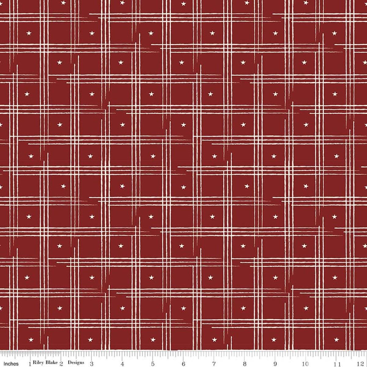 Image of American Honor Plaid Barn Red quilting cotton fabric by Vicki Gifford for Riley Blake Designs. Features plaid on a red background. Cute Little Fabric Shop