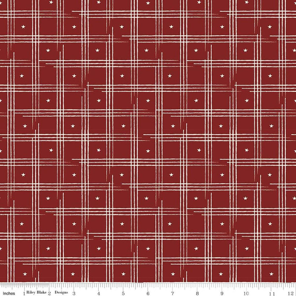 Image of American Honor Plaid Barn Red quilting cotton fabric by Vicki Gifford for Riley Blake Designs. Features plaid on a red background. Cute Little Fabric Shop
