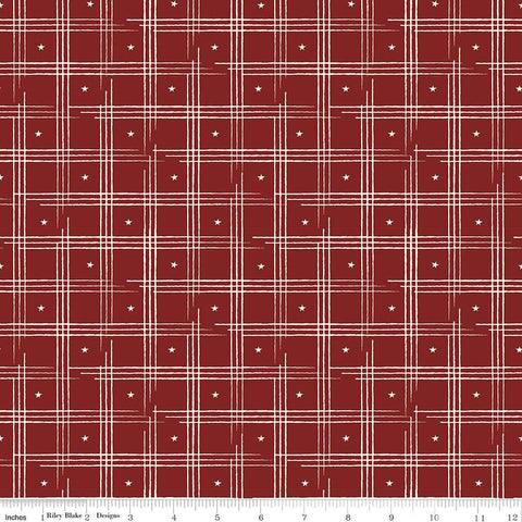 Image of American Honor Plaid Barn Red quilting cotton fabric by Vicki Gifford for Riley Blake Designs. Features plaid on a red background. Cute Little Fabric Shop