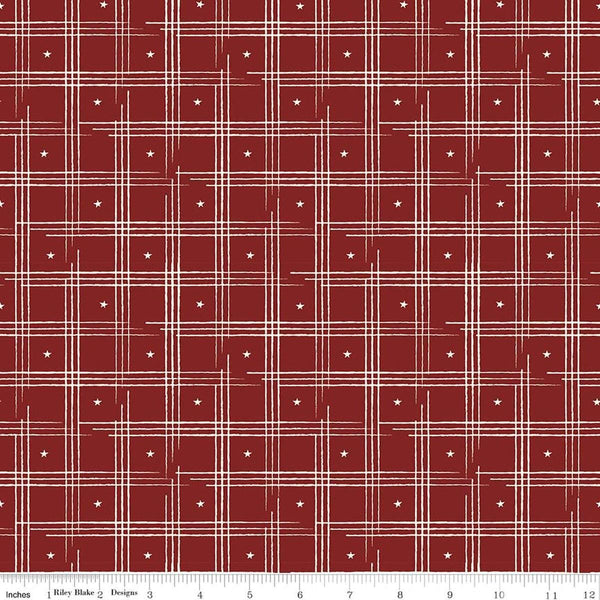 Image of American Honor Plaid Barn Red quilting cotton fabric by Vicki Gifford for Riley Blake Designs. Features plaid on a red background. Cute Little Fabric Shop
