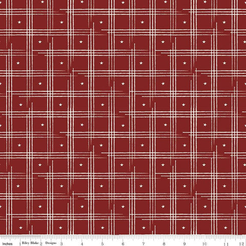 Image of American Honor Plaid Barn Red quilting cotton fabric by Vicki Gifford for Riley Blake Designs. Features plaid on a red background. Cute Little Fabric Shop