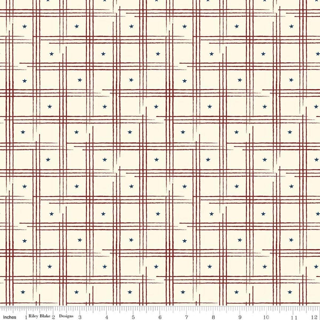 Image of American Honor Plaid Cream quilting cotton fabric by Vicki Gifford for Riley Blake Designs. Features plaid on a cream background. Cute Little Fabric Shop