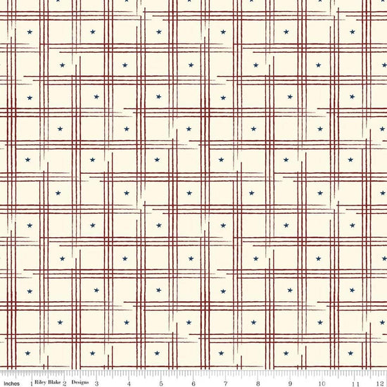 Image of American Honor Plaid Cream quilting cotton fabric by Vicki Gifford for Riley Blake Designs. Features plaid on a cream background. Cute Little Fabric Shop
