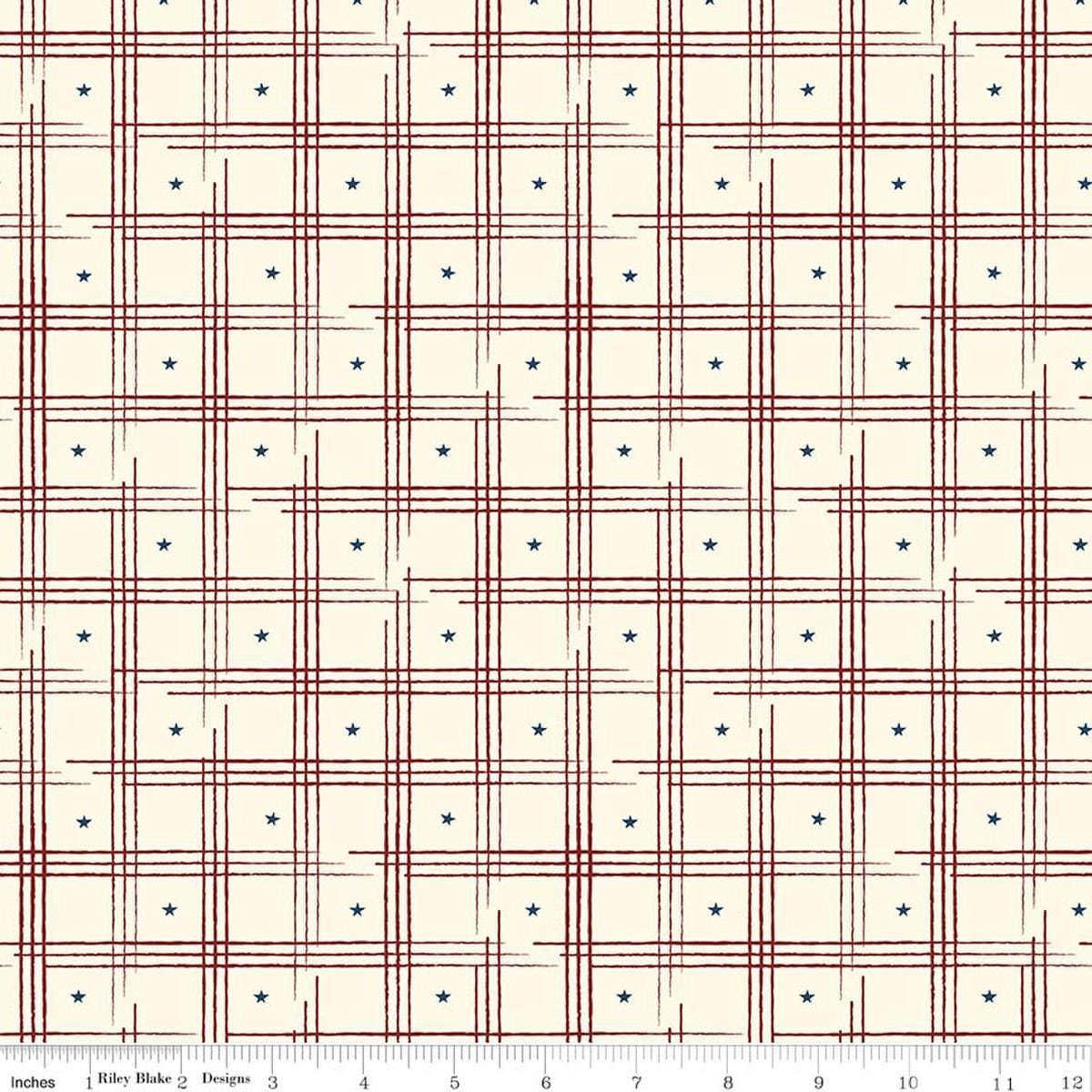 Image of American Honor Plaid Cream quilting cotton fabric by Vicki Gifford for Riley Blake Designs. Features plaid on a cream background. Cute Little Fabric Shop