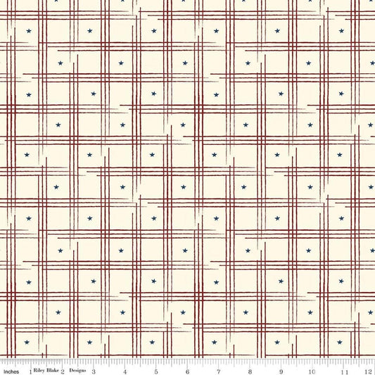 Image of American Honor Plaid Cream quilting cotton fabric by Vicki Gifford for Riley Blake Designs. Features plaid on a cream background. Cute Little Fabric Shop