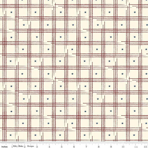 Image of American Honor Plaid Cream quilting cotton fabric by Vicki Gifford for Riley Blake Designs. Features plaid on a cream background. Cute Little Fabric Shop