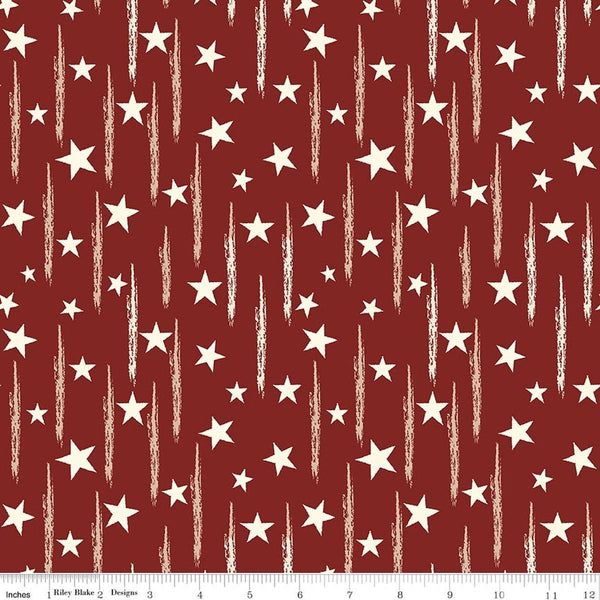 Image of American Honor Stars & Stripes Barn Red quilting cotton fabric by Vicki Gifford for Riley Blake Designs. Features stars on a red background. Cute Little Fabric Shop