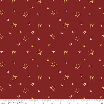 Image of American Honor Stars Barn Red quilting cotton fabric by Vicki Gifford for Riley Blake Designs. Features stars on a red background. Cute Little Fabric Shop