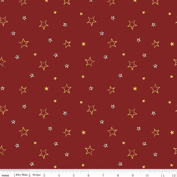 Image of American Honor Stars Barn Red quilting cotton fabric by Vicki Gifford for Riley Blake Designs. Features stars on a red background. Cute Little Fabric Shop