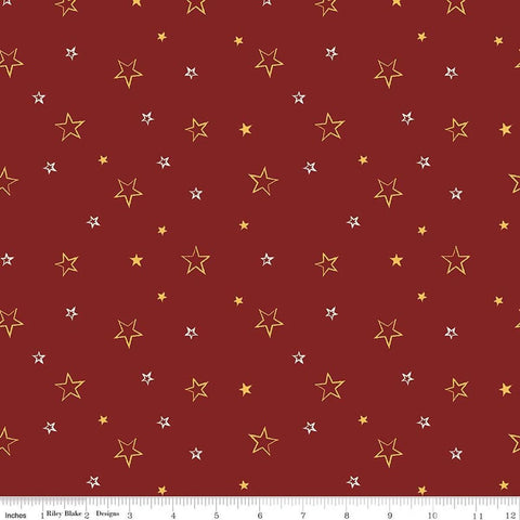 Image of American Honor Stars Barn Red quilting cotton fabric by Vicki Gifford for Riley Blake Designs. Features stars on a red background. Cute Little Fabric Shop