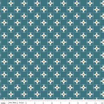 Image of Utah Quilt Squares Blue quilting cotton fabric by Kelsey Carlson for Riley Blake Designs. Features floral blocks on a blue background. Cute Little Fabric Shop