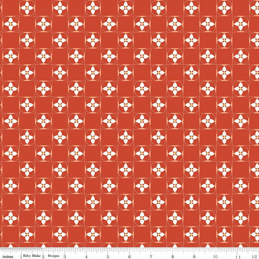 Image of Utah Quilt Squares Orange quilting cotton fabric by Kelsey Carlson for Riley Blake Designs. Features floral blocks on an orange background. Cute Little Fabric Shop