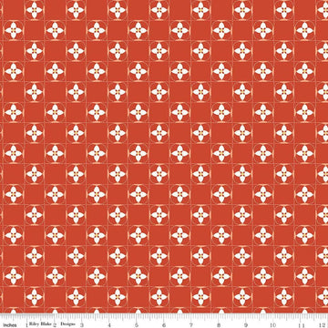 Image of Utah Quilt Squares Orange quilting cotton fabric by Kelsey Carlson for Riley Blake Designs. Features floral blocks on an orange background. Cute Little Fabric Shop