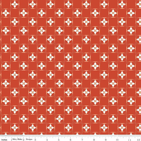 Image of Utah Quilt Squares Orange quilting cotton fabric by Kelsey Carlson for Riley Blake Designs. Features floral blocks on an orange background. Cute Little Fabric Shop