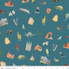 Image of Utah Main Teal quilting cotton fabric by Kelsey Carlson for Riley Blake Designs. Features state treasures on a blue background. Cute Little Fabric Shop