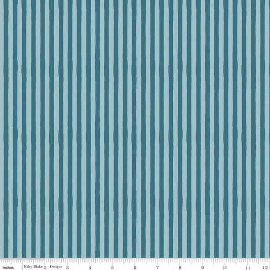 Image of Utah Stripes Teal quilting cotton fabric by Kelsey Carlson for Riley Blake Designs. Features stripes on a blue background. Cute Little Fabric Shop