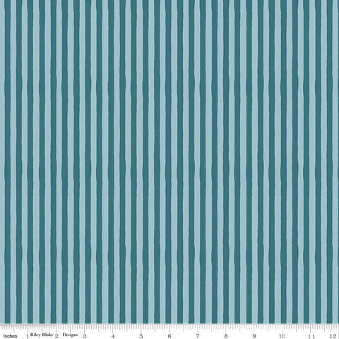 Image of Utah Stripes Teal quilting cotton fabric by Kelsey Carlson for Riley Blake Designs. Features stripes on a blue background. Cute Little Fabric Shop
