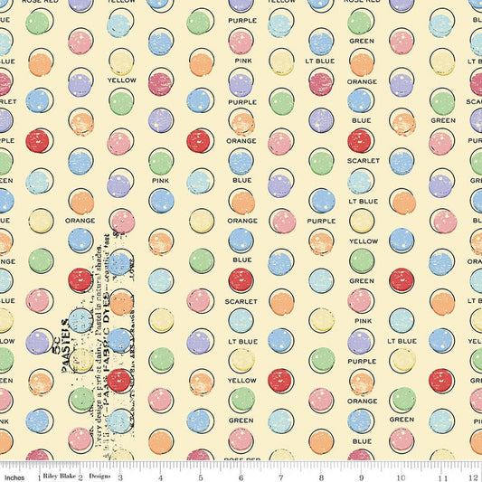 Image of Egg Hunt Egg Dye Dots Yellow quilting cotton fabric by J. Wecker Frisch for Riley Blake Designs. Features dots on a yellow background. Cute Little Fabric Shop.