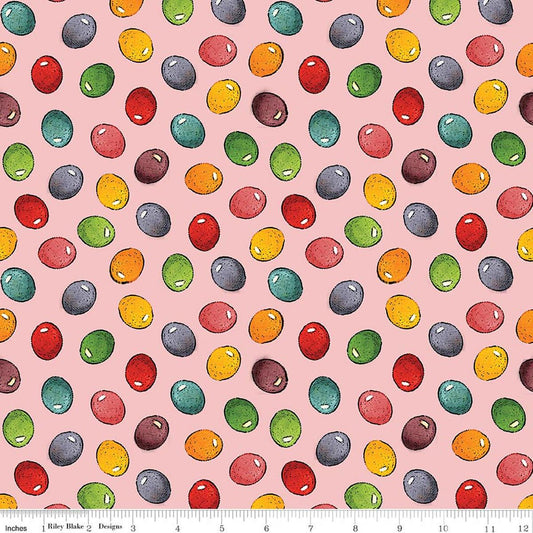 Image of Egg Hunt Jelly Beans Pink quilting cotton fabric by J. Wecker Frisch for Riley Blake Designs. Features beans on a pink background. Cute Little Fabric Shop.