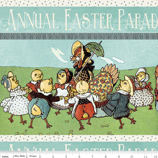 DEAL Egg Hunt Border Stripe CD17144 Multi - Riley Blake Designs - DIGITALLY PRINTED - Vintage Easter - Quilting Cotton Fabric