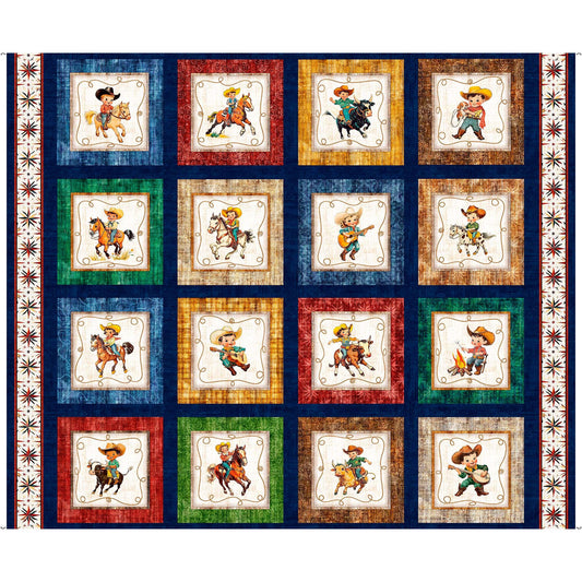 Yippie Ki Yay! Cowboy & Cowgirl Picture Patches Panel 31489 Multi X - QT Fabrics - Wild West - Quilting Cotton Fabric