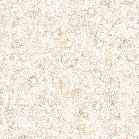 Image of Yippie Ki Yay! Bandana Paisley Cream quilting cotton fabric by Morris Creative Group for QT Fabrics. Features paisley on a cream background. Cute Little Fabric Shop.