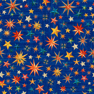 Image of Yippie Ki Yay! Stars Royal quilting cotton fabric by Morris Creative Group for QT Fabrics. Features stars on a blue background. Cute Little Fabric Shop.