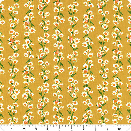 DEAL Carousel Daisy RS0098 Goldenrod - Moda Fabrics - Daisy Chain Floral Flowers Snails Retro - Ru- Star Society - Quilting Cotton Fabric
